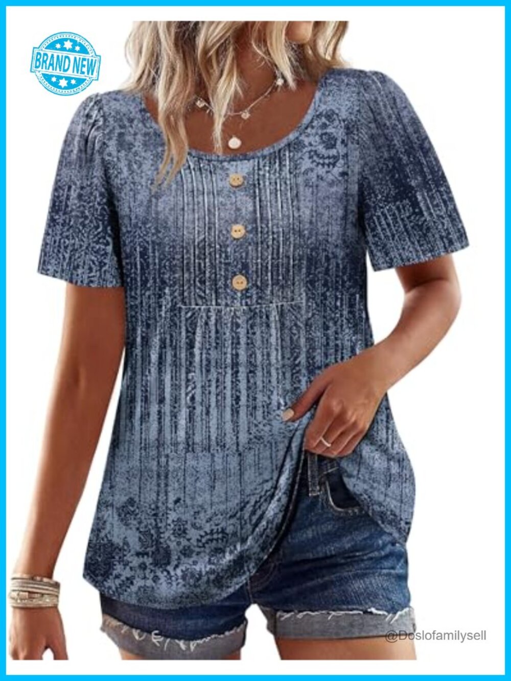 Womens Dressy Casual Blouse Short Sleeve Pleated Button Tunic Top